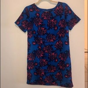 J Crew Blue & Pink Floral Short Sleeve Shift Dress